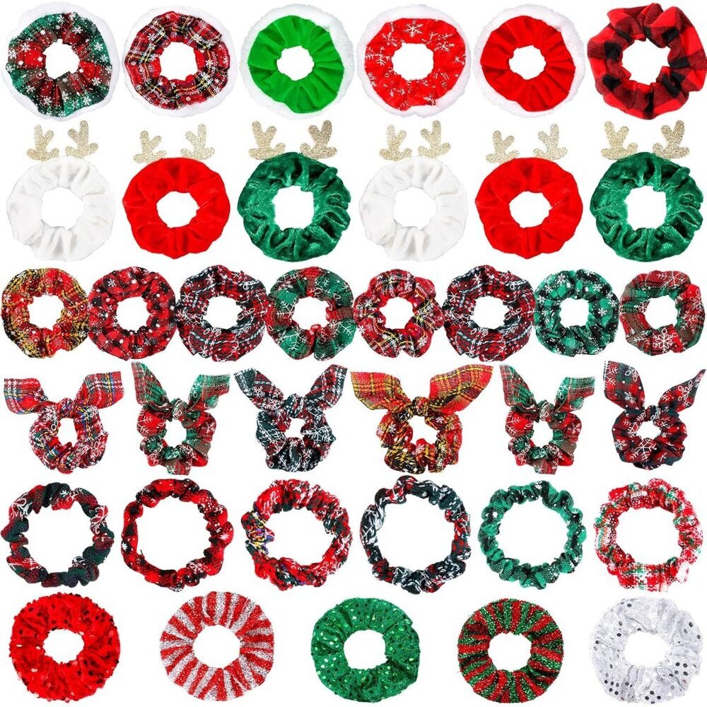 Christmas Hair Scrunchies Bulk 48 Pcs Elastic Holiday Hair Accessories
